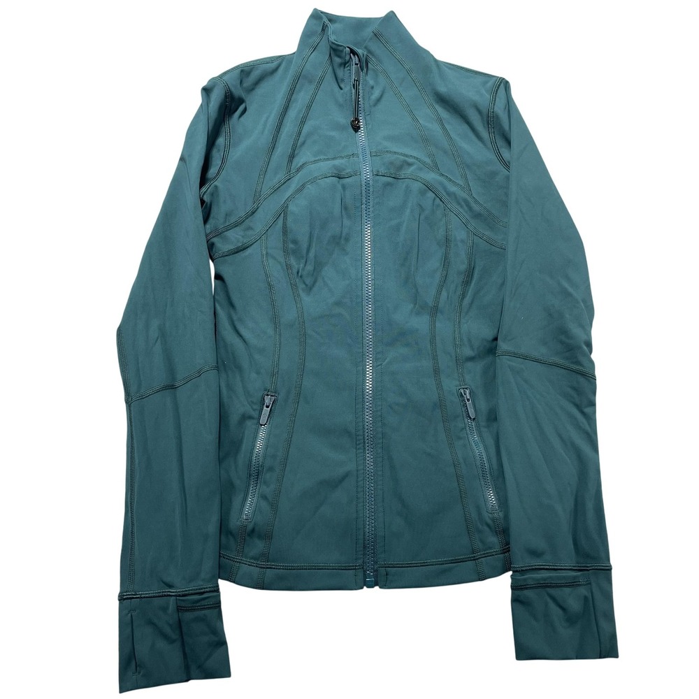 Lululemon Define Jacket Womens 4 Blue Green Full Zip Running Thumbholes Athletic